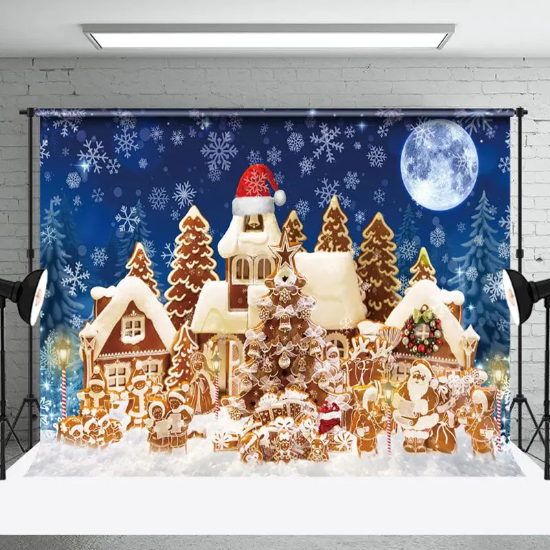 Aperturee Gingerbread House Snowy Night Christmas Backdrop - Aperturee