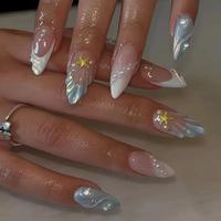 Star & Fake Pearl Decor Fake Nails with Nail File & Tape, Long Almond False Nails for Women & Girls DIY Nail Art, Effortless ...