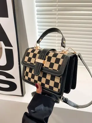 Checkerboard Pattern Trendy Adjustable Crossbody Shoulder Bag, Gifts for Girlfriend, Fashionable Crossbody Bag for Women, PU ...