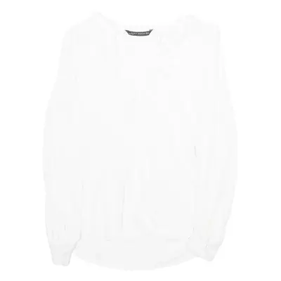 ZARA Womens Halter Neck Blouse White V-Neck Long Sleeve Viscose S