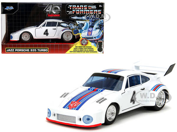 Porsche 935 Turbo #4 Jazz White with Blue and Red Stripes Transformers Hollywood Rides Series 1/32 Diecast Model Car by Jada