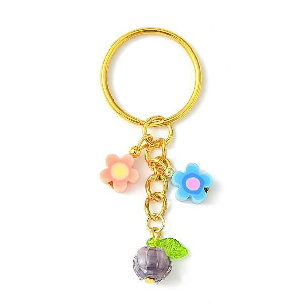 Flower Glass & Polymer Clay Pendant Keychain