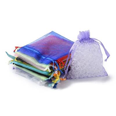 20Pcs 10 Colors Rectangle Organza Drawstring Bags