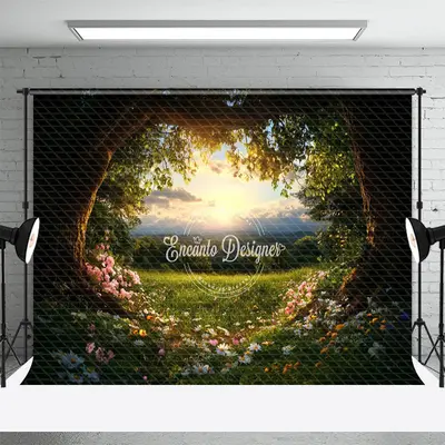 Aperturee Sunrise Wildflower Plant Trees Natural Scene Backdrop, 3X2FT(1MX0.6M), 14 USD, spring backdrops, ENHD1J85-M