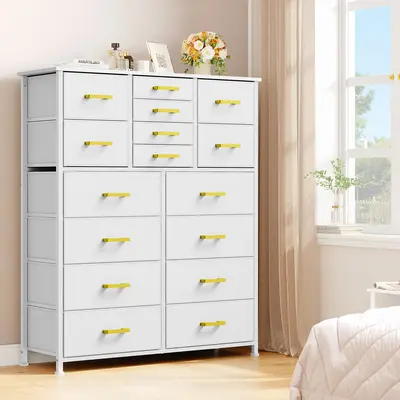 DWVO Dresser for Bedroom with 16 Drawers, Large Chest of Drawers, Tall Dressers for Bedroom with Wood Top and Metal Frame