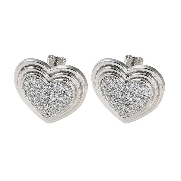Heart Rack Plating Brass Micro Pave Clear Cubic Zirconia Stud Earrings for Women