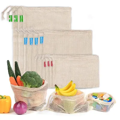 100% Organic Cotton Mesh Produce Bags | Color: 3 Pack - SM, MED, LG