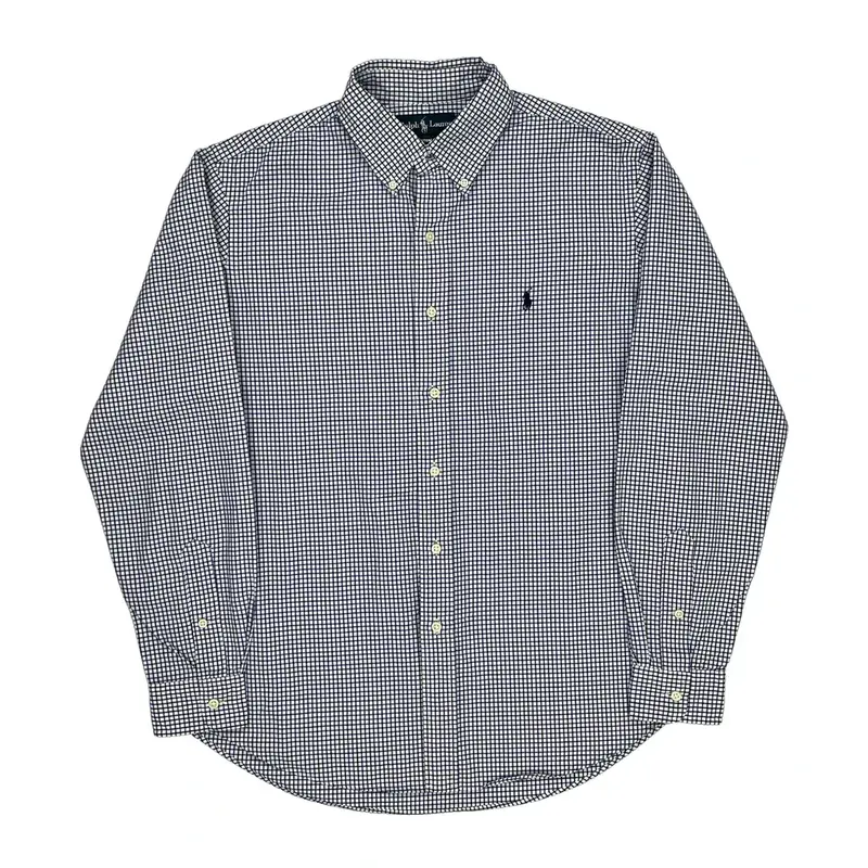 Custom Fit Ralph Lauren Checked Shirt - Large Blue Cotton