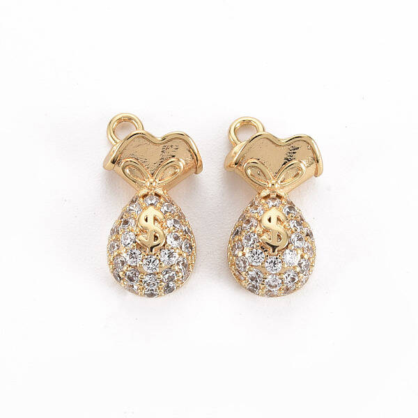 Brass Micro Pave Clear Cubic Zirconia Charms