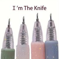 Retractable Craft Knife Pen, 10pcs/set Portable Press Type Paper Cutting Pen, Durable Plastic Cutting Pen for DIY Project, Sc...