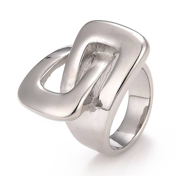 Non-Tarnish 304 Stainless Steel Interlocking Rectangle Chunky Ring for Men Women