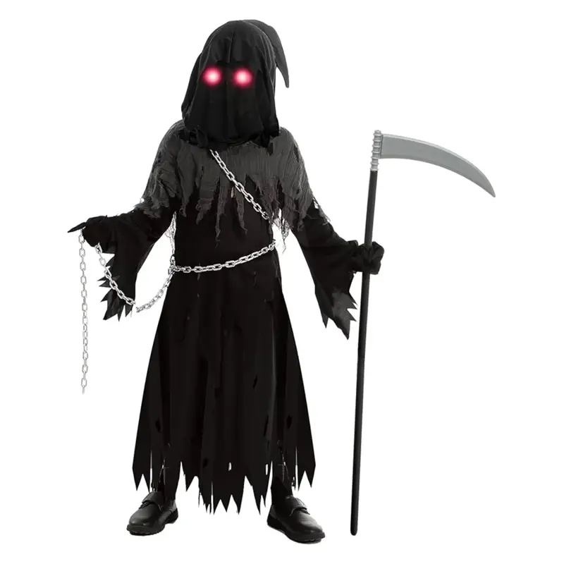 Glowing Eyes Grim Reaper Costume for Kids, Halloween Costume for Boys, Phantom Costume