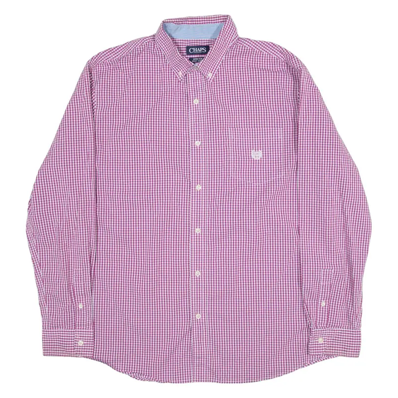 CHAPS Stretch Easy Care Mens Shirt Red Gingham Long Sleeve XL