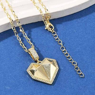 Brass Micro Pave Clear Cubic Zirconia Heart Pendant Necklaces