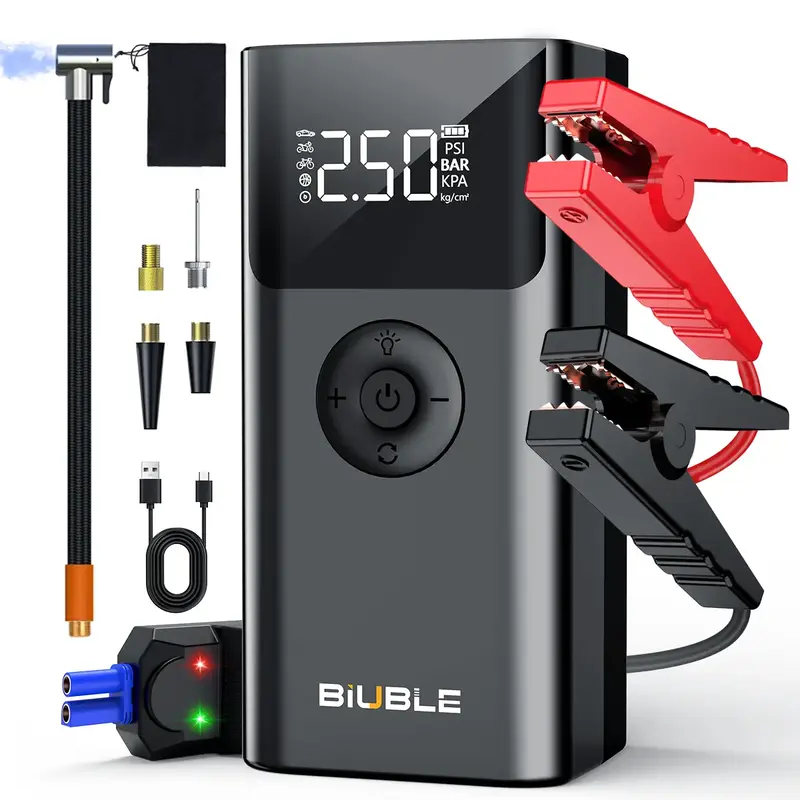 New BIUBLE Car Jump Starter 8000A (ALL Gas, 10L Diesel) Portable Car Jump Starter with Air Compressor, 150PSI Tire Inflator, ...