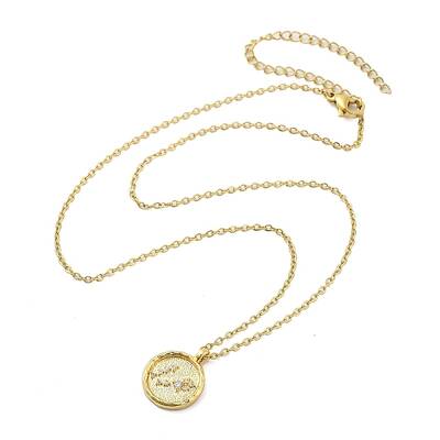 304 Stainless Steel Cubic Zirconia Constellation Flat Round Pendants