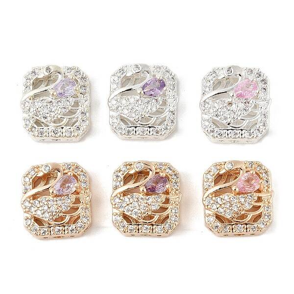 Brass Micro Pave Cubic Zirconia Beads