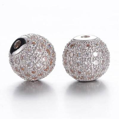 Brass Micro Pave Cubic Zirconia Beads