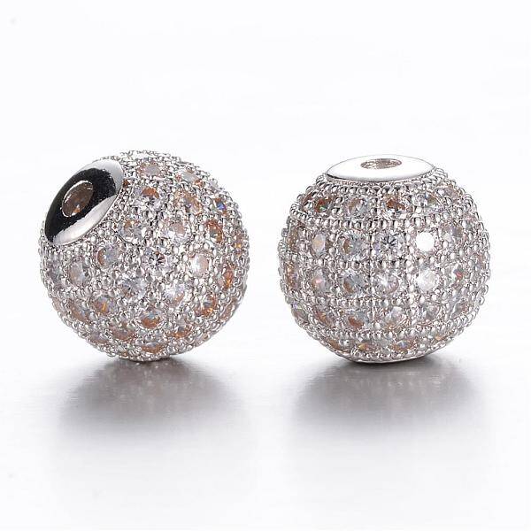 Brass Micro Pave Cubic Zirconia Beads