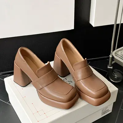 CHIKO Shanel Square Toe Block Heels Loafers Shoes