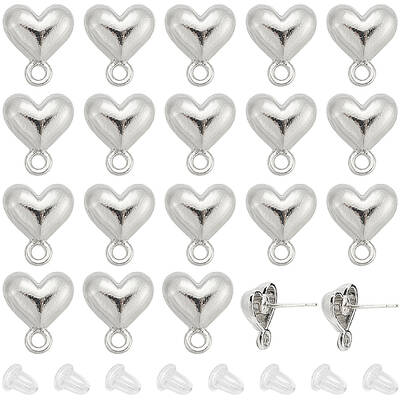 20Pcs Alloy Heart Stud Earring Findings