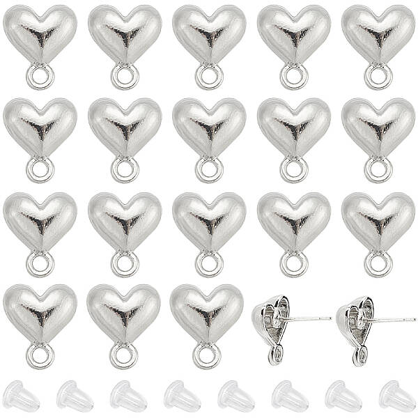 20Pcs Alloy Heart Stud Earring Findings
