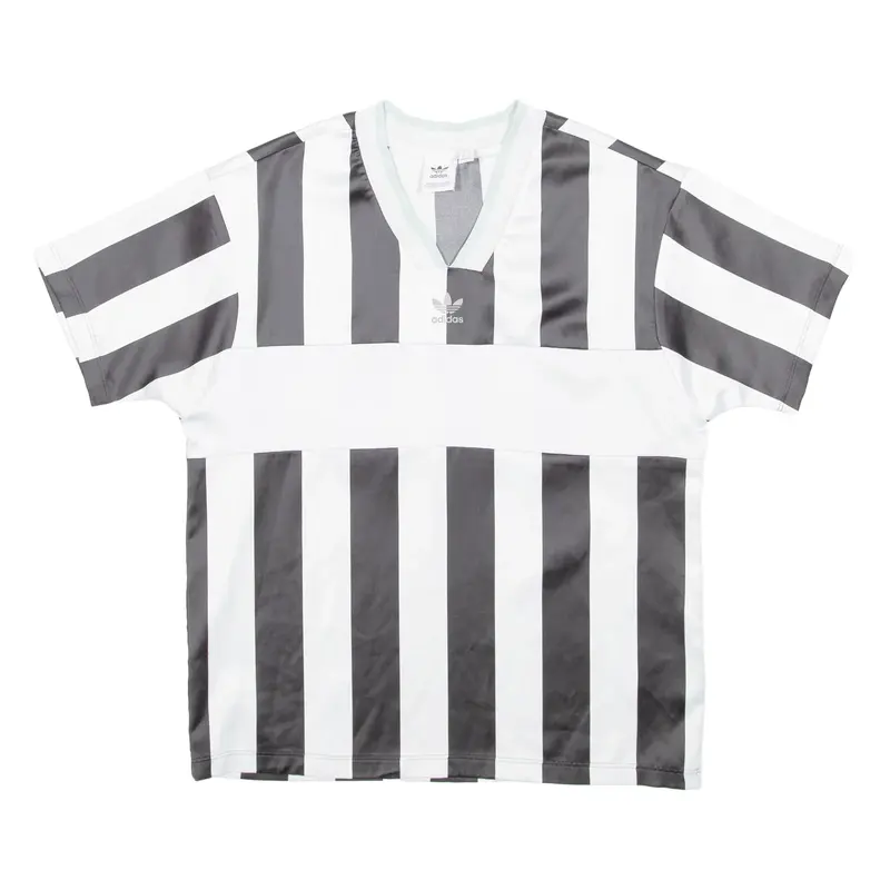 ADIDAS Striped Womens T-Shirt Black V-Neck UK 8