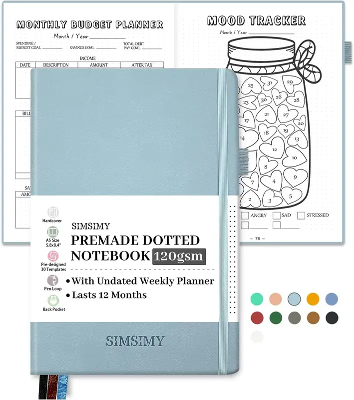Premade Bullet Dotted Journal Notebook, Pre-made Dot Grid Journaling with Undated Weekly & Monthly Planner - 12 Month Organiz...