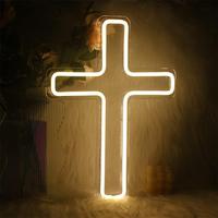 Jesus Cross Neon Sign, Warm White LED Neon Wall Light, Decorative Lights, USB Crucifix Neon Sign for Bedroom Kids Room Weddin...