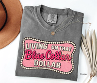 Comfort Colors Shirt, Living On That Blue Collar Dollar T-Shirt, Patriotic Retro Western Graphic Tee, Funny Working Class Cow...