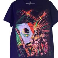 Calavera Guerrero T-shirt for Men - Casual Crewneck T-Shirt with Graphic Design Featuring Mexican Flag and Warrior Figure - T...