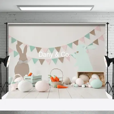 Rabbit Carrot Egg Easter Photo Backdrop For Kids - Aperturee