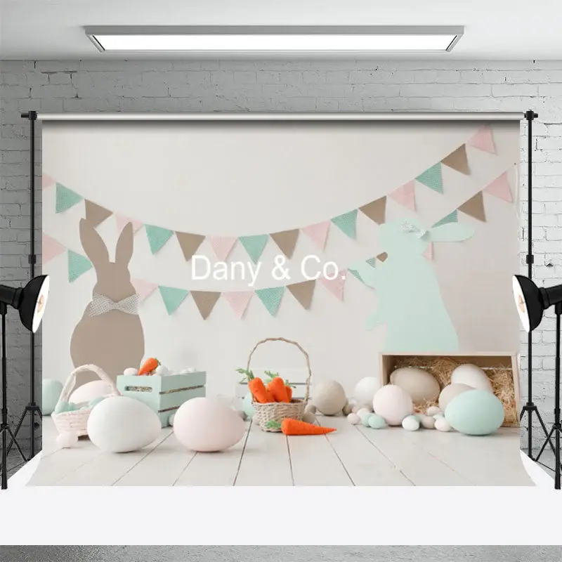 Rabbit Carrot Egg Easter Photo Backdrop For Kids - Aperturee