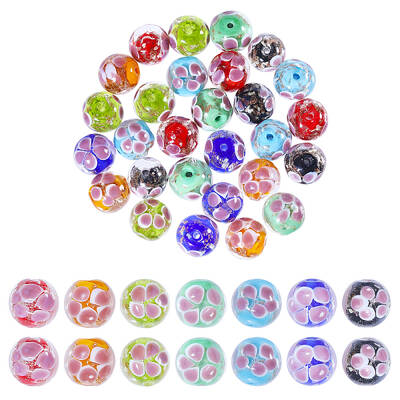 28Pcs 7 Colors Luminous Handmade Gold Sand Lampwork Beads