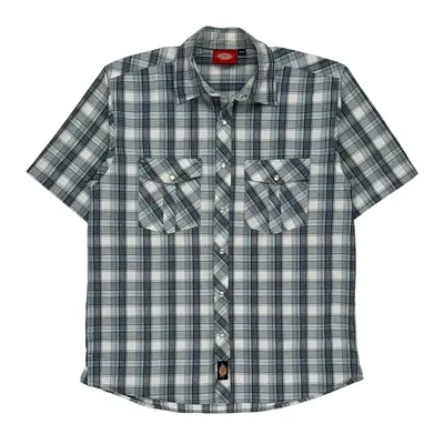 Dickies Checked Short Sleeve Shirt - Medium Grey Cotton | Size: medium