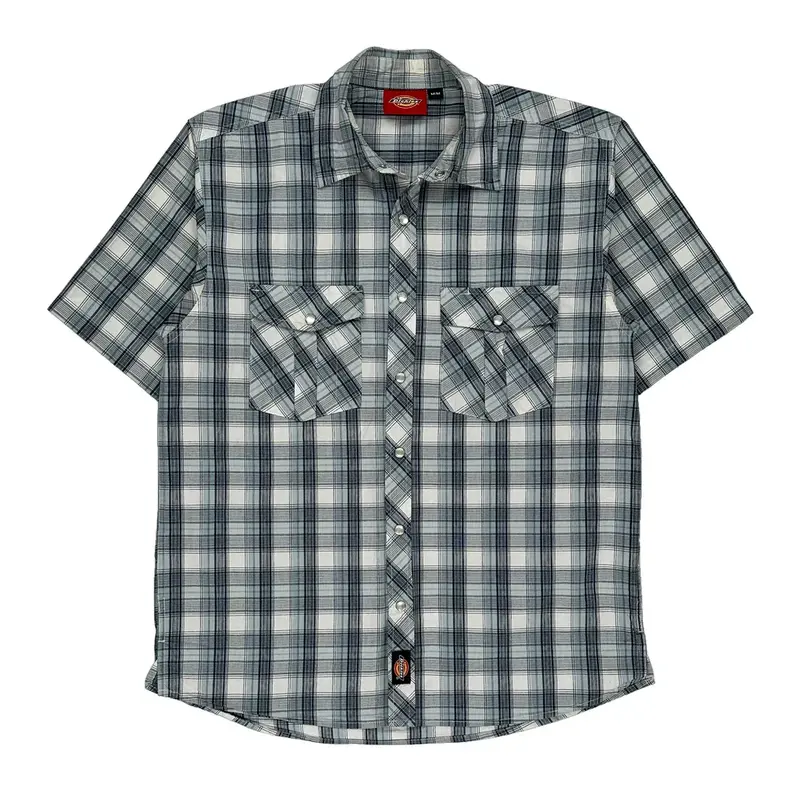 Dickies Checked Short Sleeve Shirt - Medium Grey Cotton | Size: medium