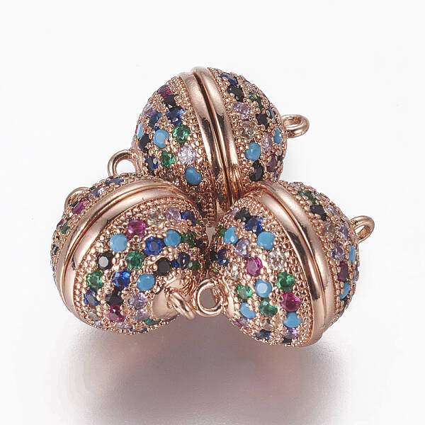 Brass Micro Pave Cubic Zirconia Magnetic Clasps with Loops