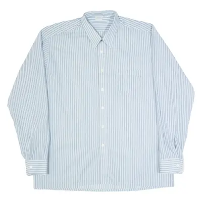 LORD GEORGE Mens Shirt Blue 90s Striped Long Sleeve L