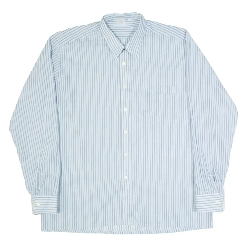 LORD GEORGE Mens Shirt Blue 90s Striped Long Sleeve L