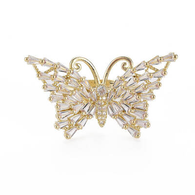 Clear Cubic Zirconia Butterfly Cuff Ring