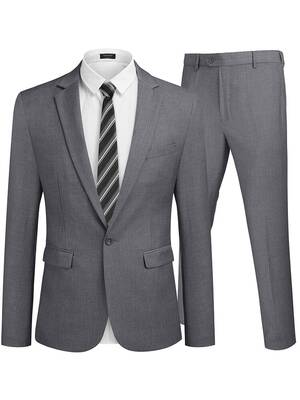 2 Piece Tuxedo Suit Set Blazer Jacket for Business (US Only), Grey / L
