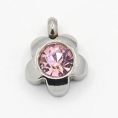 201 Stainless Steel Rhinestone Flower Charm Pendants