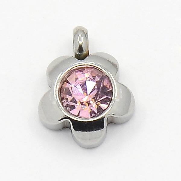 201 Stainless Steel Rhinestone Flower Charm Pendants