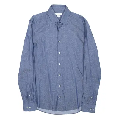 CALVIN KLEIN Slim Fit Mens Shirt Blue Spotted Long Sleeve S