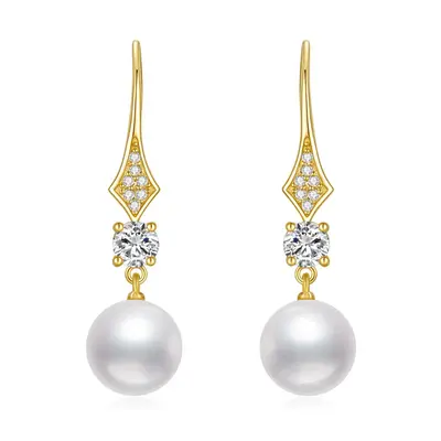 10K Gold Moissanite & Pearl Bead Drop Earrings