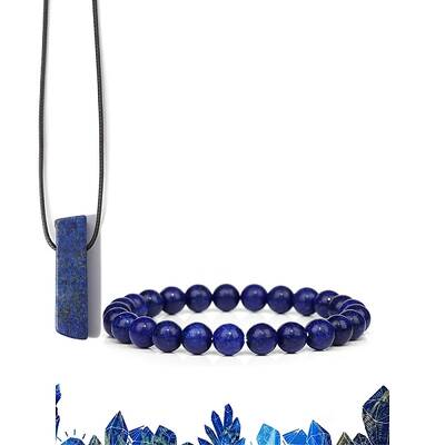 Natural Lapis Lazuli Beads Stretch Bracelets & Pendant Necklaces Sets for Men