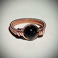 Copper and Black Onyx Wire Wrapped Ring with Black Stone, Elegant Design, Copper Finish