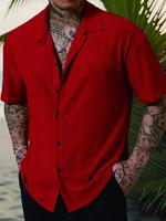 Men's Regular Fit Plain Button Front Shirt, Casual Comfy Short Sleeve Top for Beach Vacation, Men's Clothes for All Seasons, ...