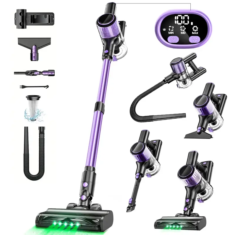 VICEASE Vacuum Cleaner Pro, 350W 33Kpa, 3 Cleaning modes, LED Display, Green LED, 10-in-1 Cordless Vacuum with Sofa Brush for...