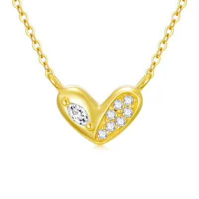 14K Gold Moissanite Heart Pendant Necklace